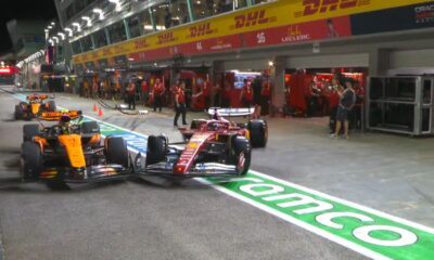F1 Norris choca contra el Ferrari de Leclerc en el pit lane de Singapur ¿hay penalización?